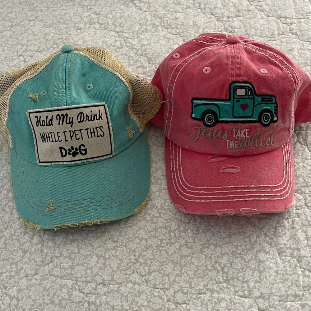 Two Adjustable Distressed Caps - Picture 2 of 9